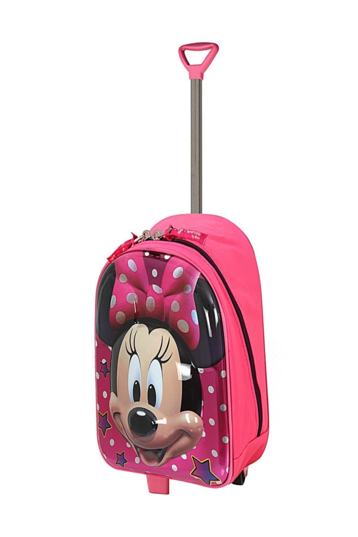 TahTicMer Anaokulu Çocuk Valiz Sırt Çantası Çekçekli 2in1 Mini Fare Abs Ön Yüzey 5d Boyutlu Su Geçirmez Pembe