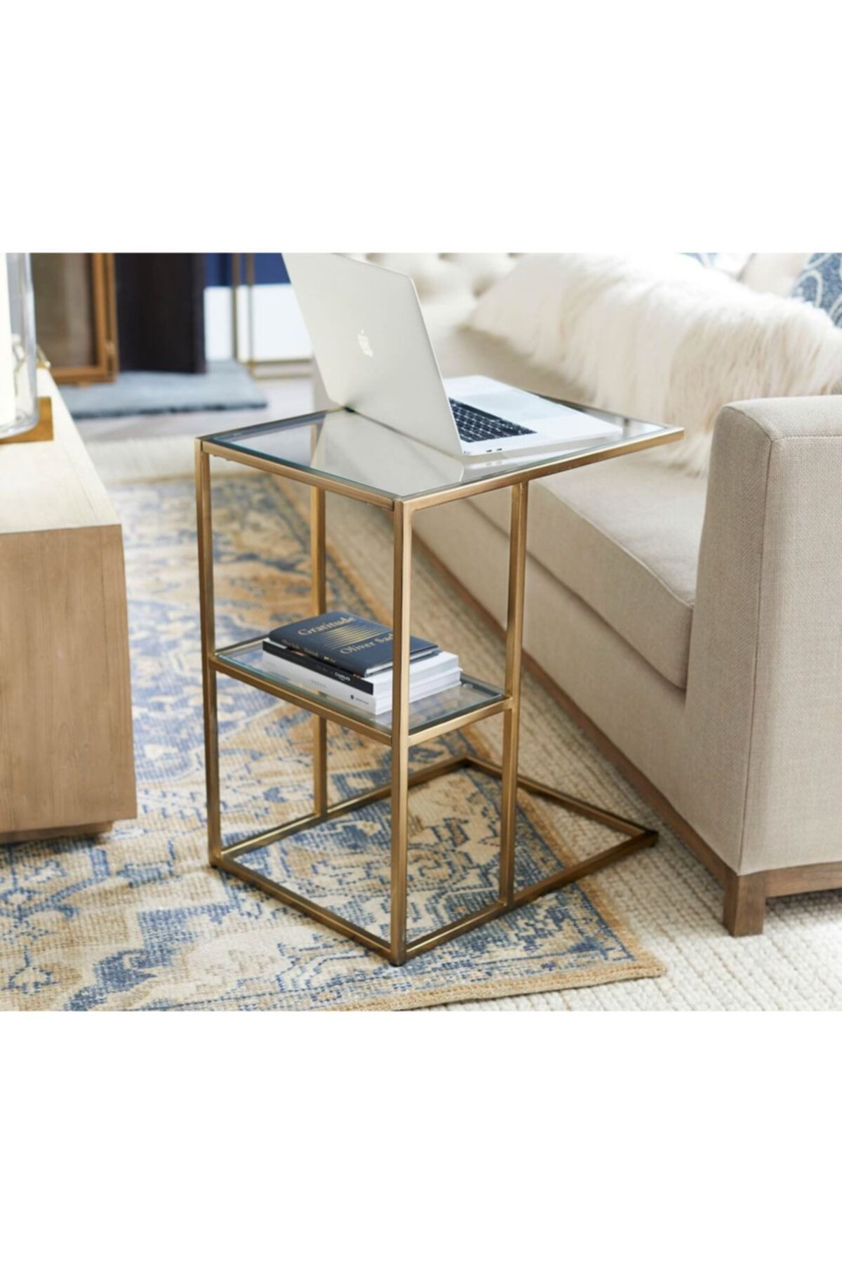 MERZANA Classy Gold Metal Yan Sehpa, Metal C Sehpa
