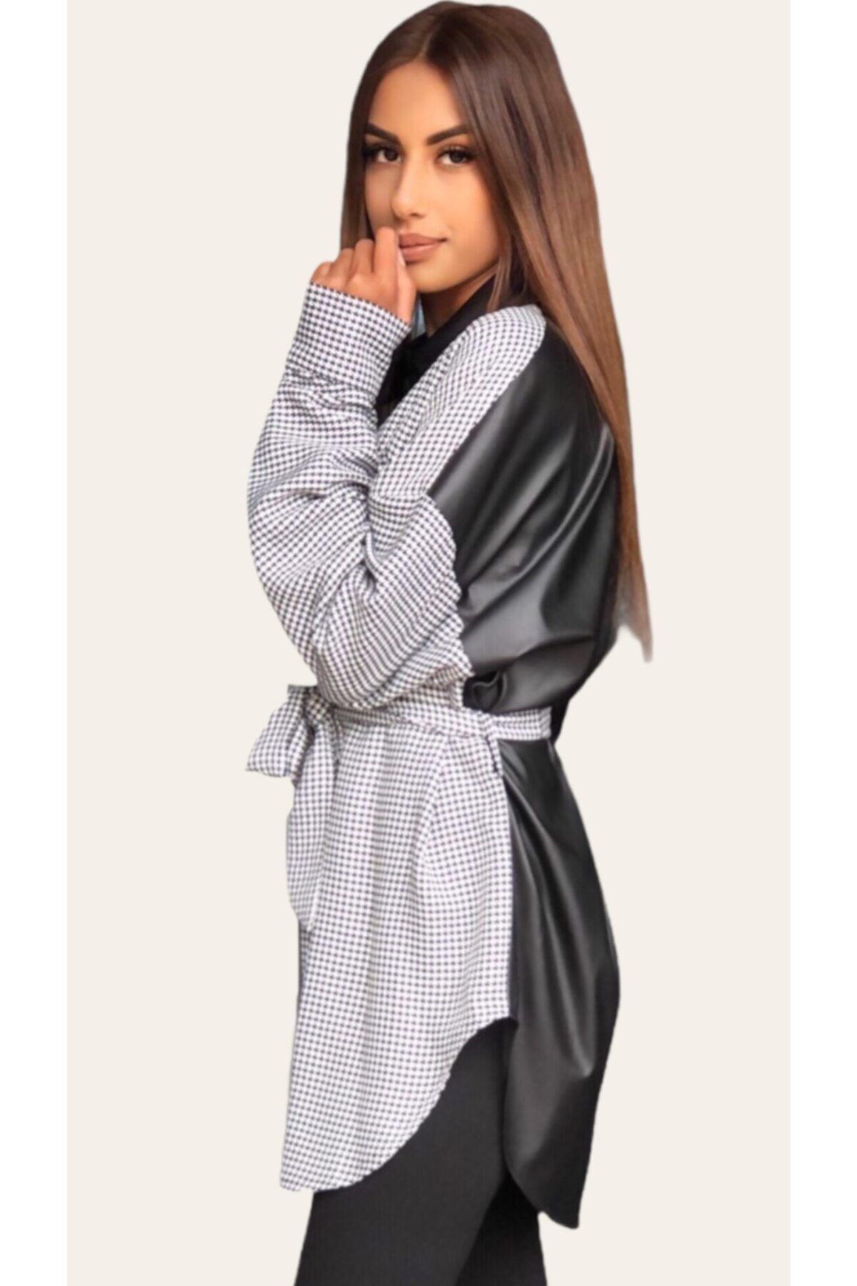 deniz kaya fashion Kazayak Ve Deri Detaylı Tunik Ceket