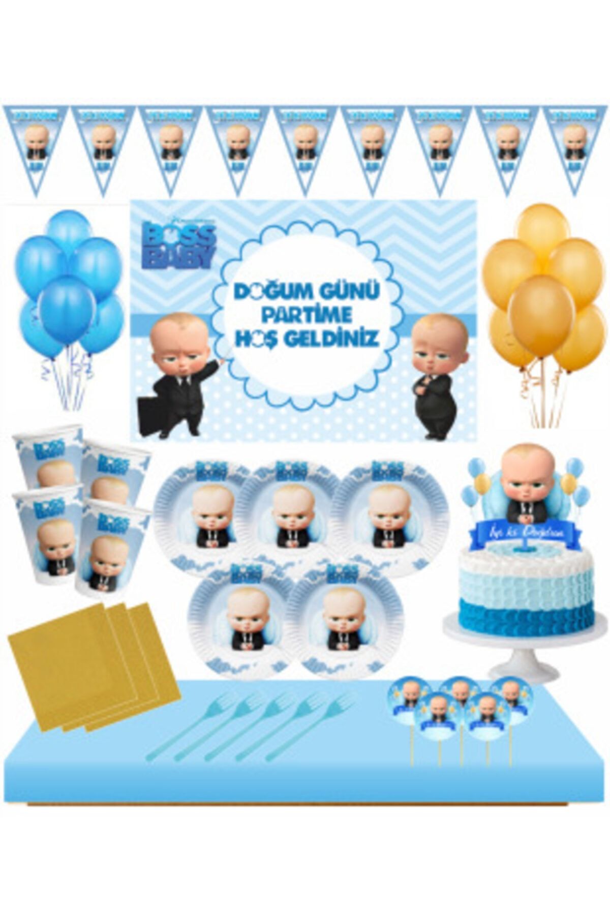 Masal Şekerleme Patron Bebek Afişli Set 8 Kişilik Doğum Günü Set