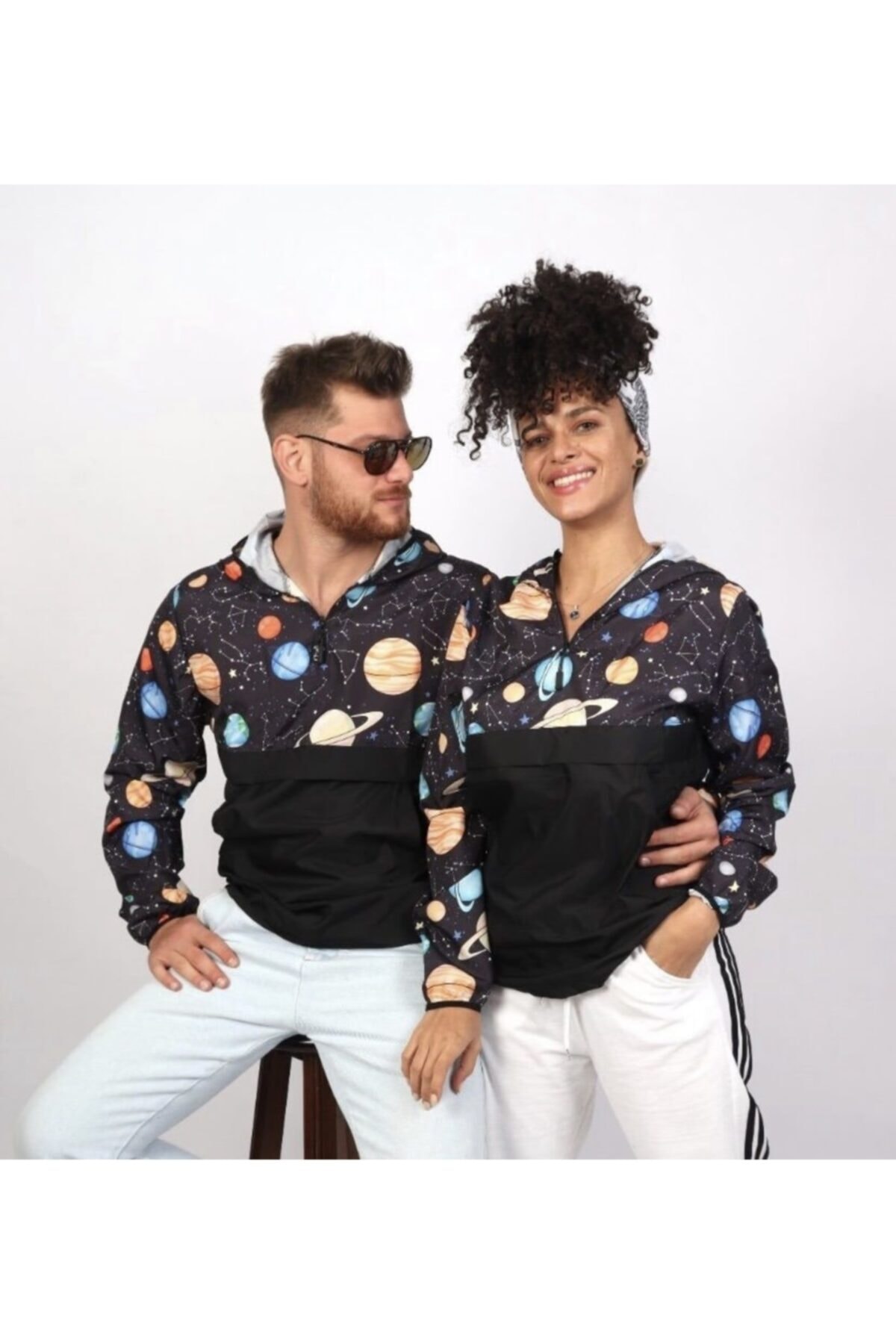 bedwear Yarım Fermuarlı Kapüşonlu Desenli Yağmurluk