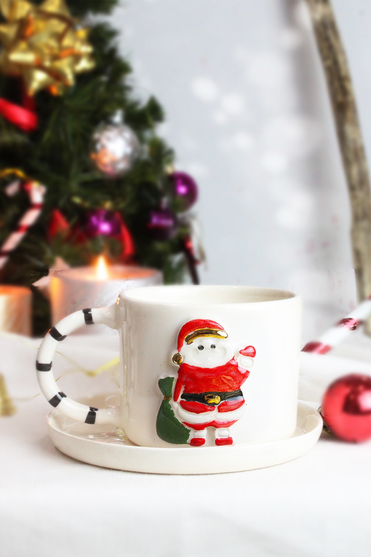 ada mia seramik Noal Baba Figürlü 24k Altın Dekorlu El Yapımı Seramik Mug