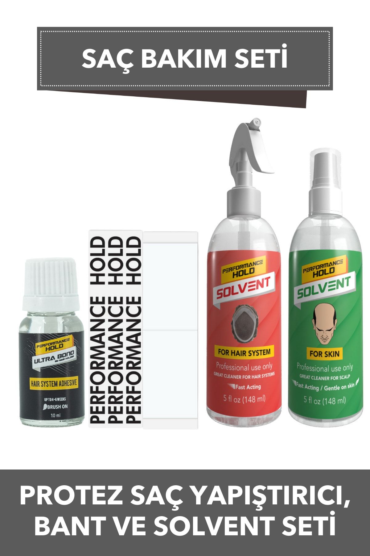 Performance Hold Ultra Bond Yapıştırıcı & Beyaz Düz Saç Bandı 36 Adet & Cilt Ve Protez Saç Solventi