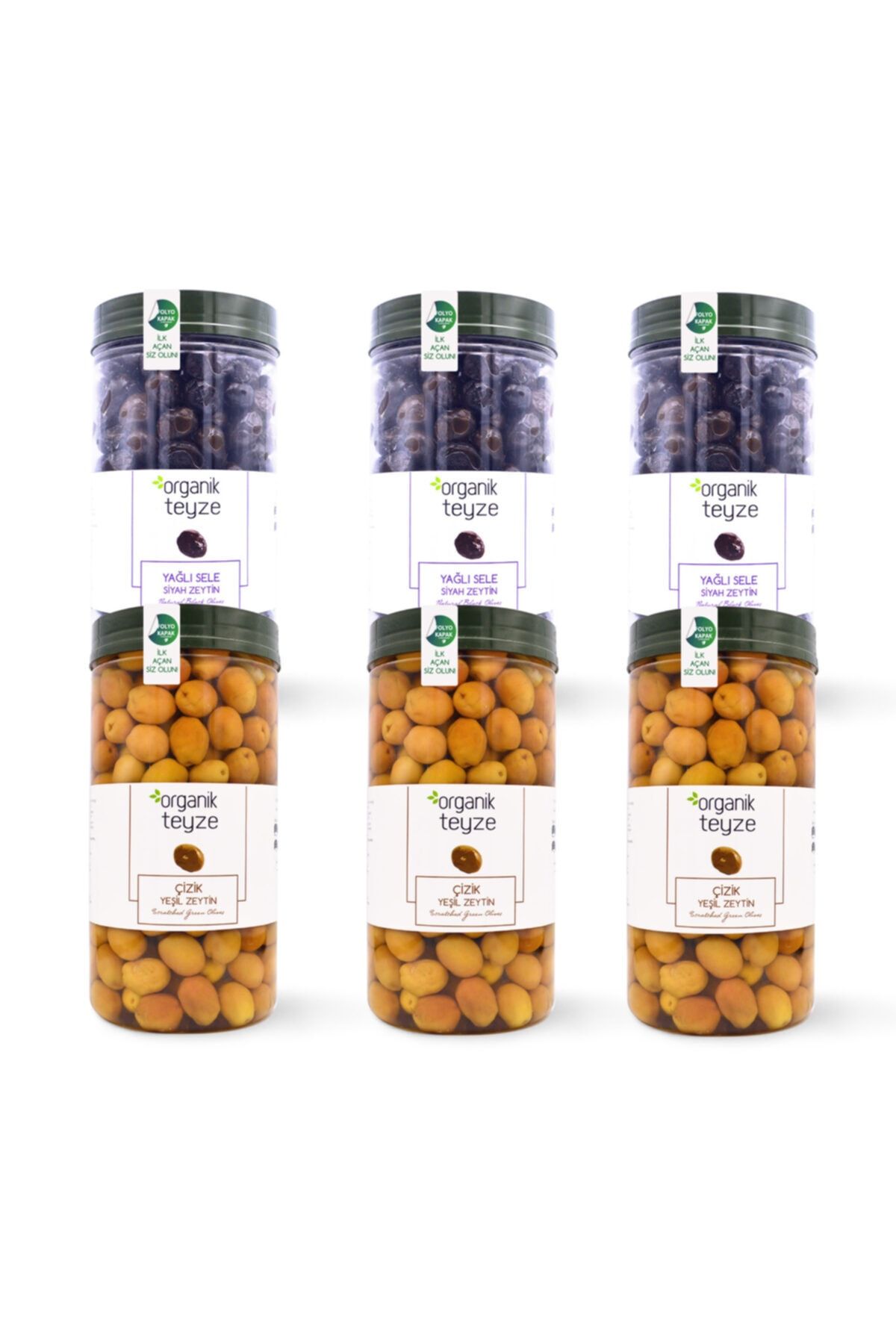 Organik Teyze Yağlı Sele Siyah Ve Çizik Yeşil Zeytin 1 Kg X 6 Adet