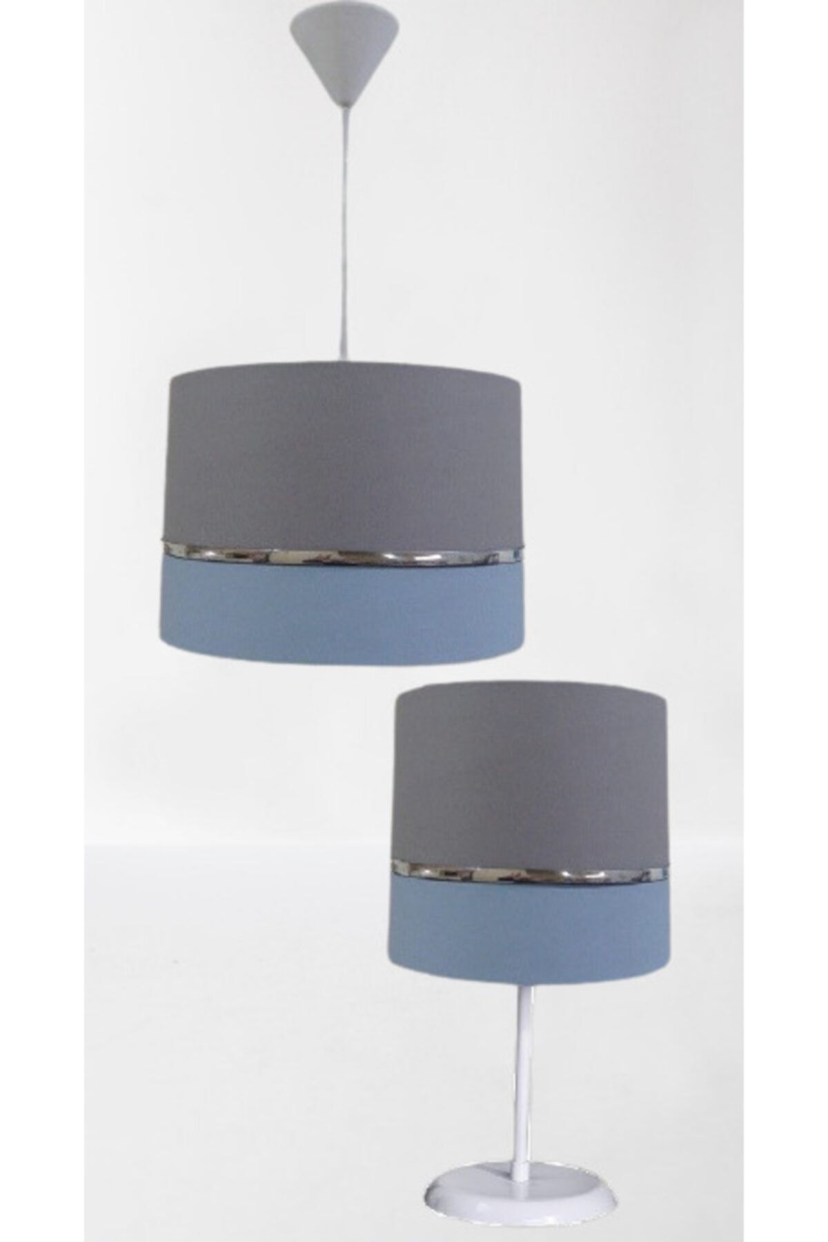 design by nehir Gri Mavi Salon Yatak Odası Çocuk Odası Genç Ve Bebek Odası Avize Ve Abajur Seti Aydınlatma