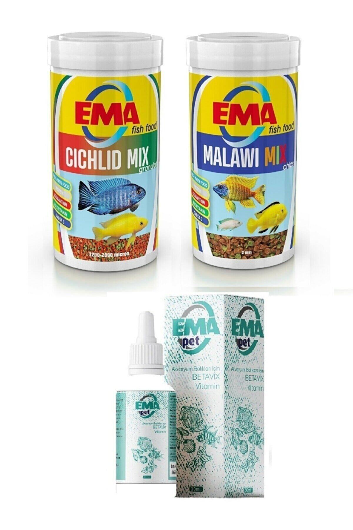 ema Ciklet, Chichlid Yem, Vitamin Seti, 250 ml Mix Granulat, 250 ml Malawi Mix Chips, Vitamin