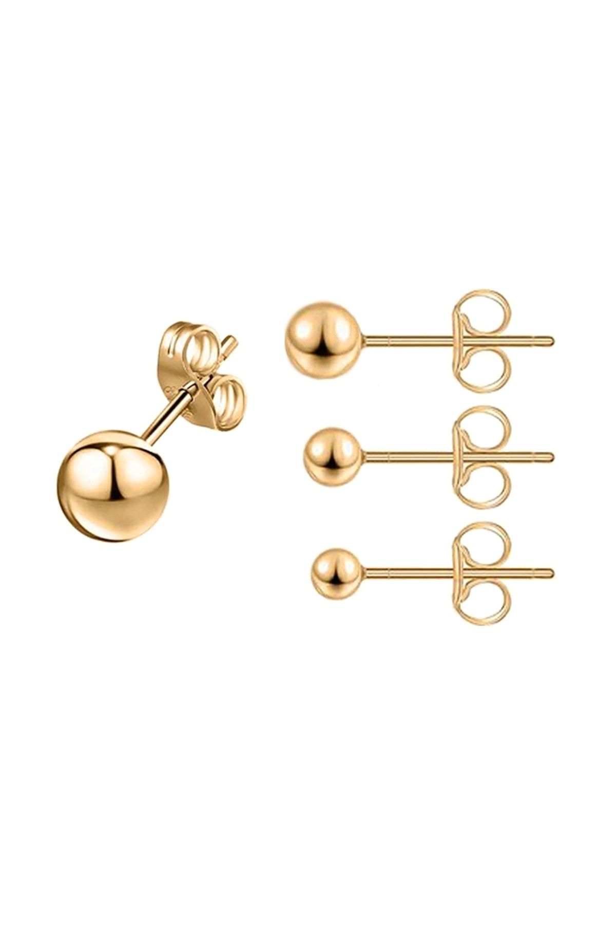 Chavin Gold Sarı 3/4/5 mm Set KadınErkek Çelik Küpe Ep12sr