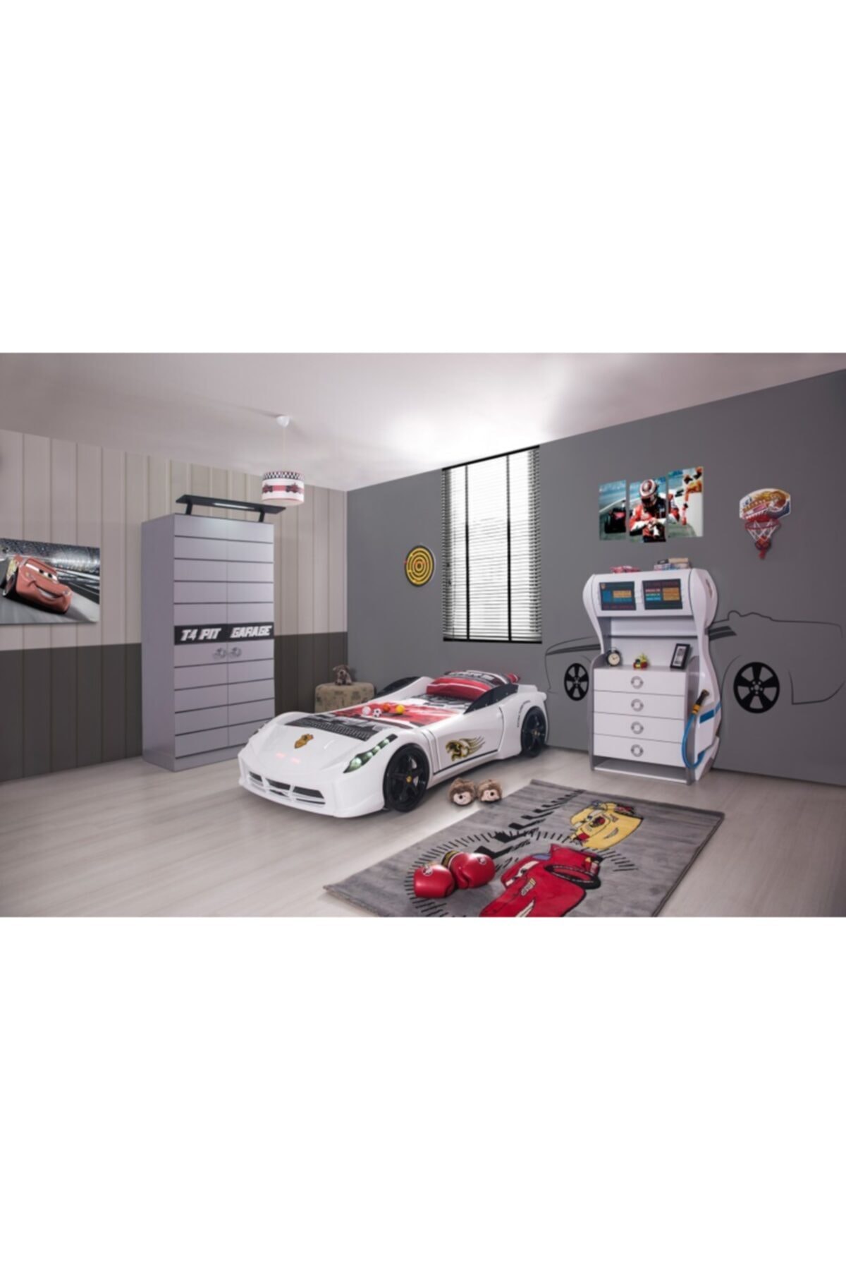 Bubuhome Garage Oda Takımı ( 2 Kapaklı Dolap + Araba Karyola + Çamaşırlık )