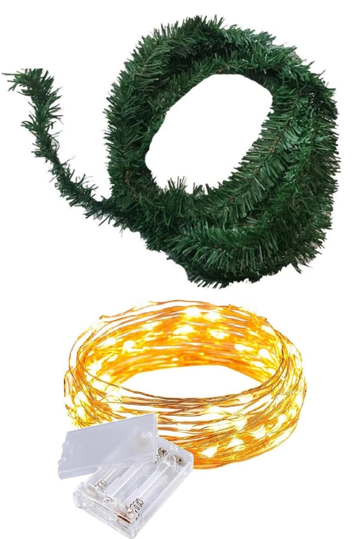 Partini Seç Peri Ledli Garland Yeşil Çam Dalı 3 Metre 1 Adet, Çam Dalı Yılbaşı Dekor Süsü, Yılbaşı Süsü Garland