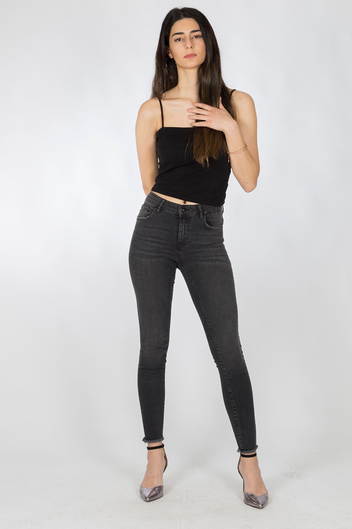 Berm Collection Kadın Siyah Slim Fit Jean Kot Denim Pantolon