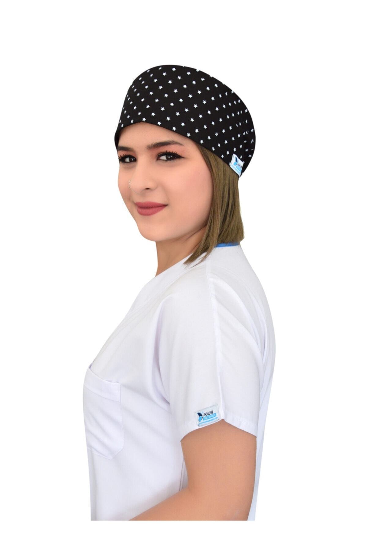 Nur Ortopedi Siyah Yıldız Desenli Aşçı Bonesi