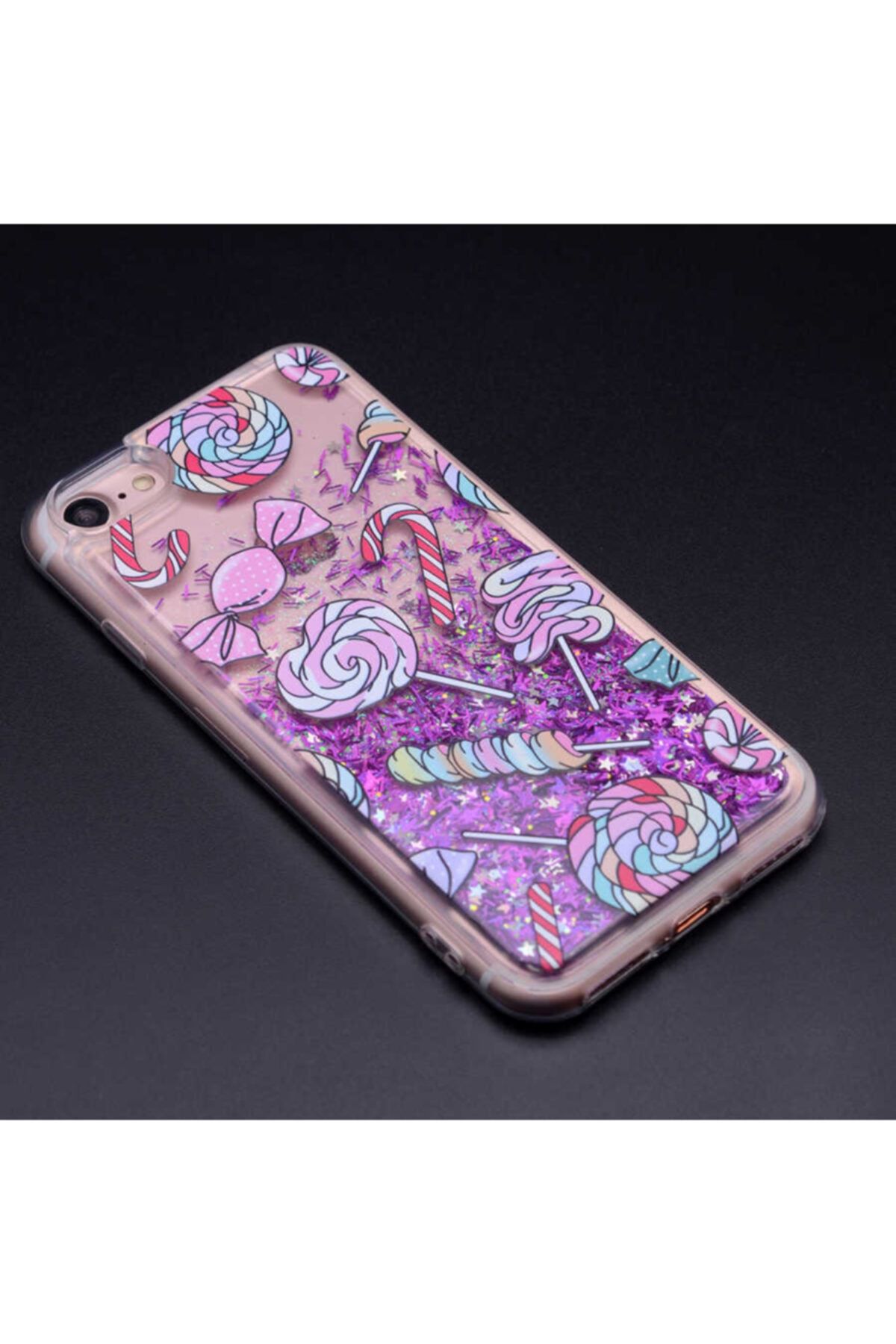 Fibaks Iphone 6 - 6s  Uyumlu Kılıf Sıvılı Sulu Akışkanlı Renkli Simli Desenli Silikon