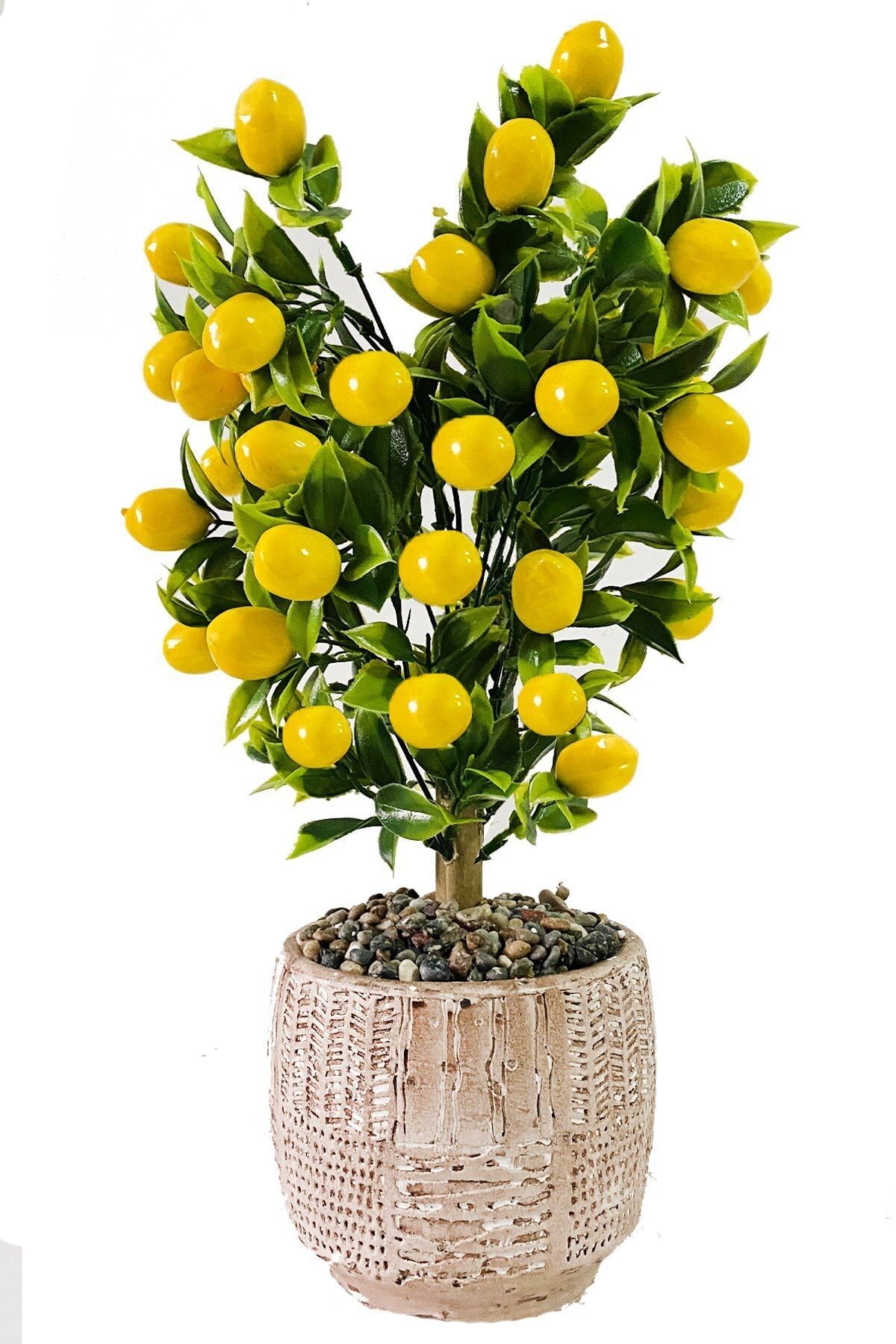 Hediye Vitrini Yapay Limon Ağacı Otantik Saksı Da 40 Limon Lu Masa Üstü Limon Ağacı 40 Cm
