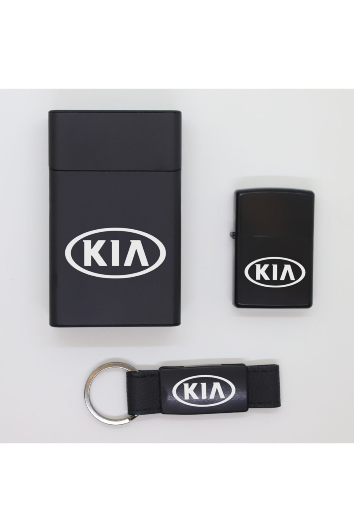 ELALAZER Kıa Metal Sigara Kutusu, Zippo Çakmak Ve Anahtarlık Seti