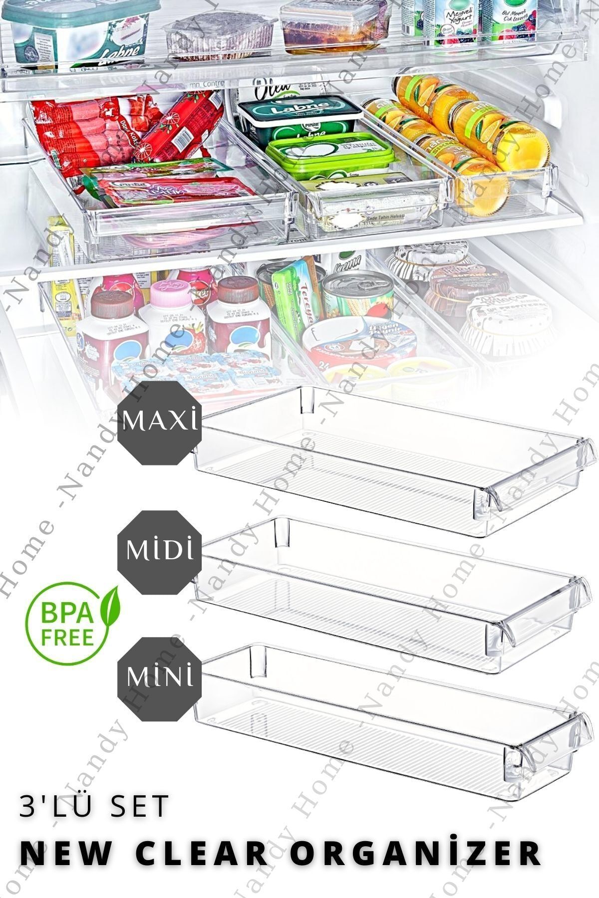 Nandy Home 3'lü Set New Clear Buzdolabı & Dolap Içi Düzenleyici Organizer