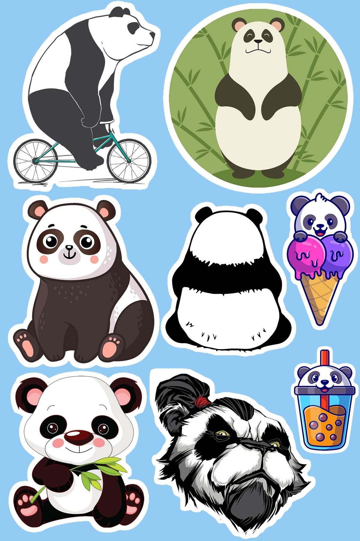 SilverStickers Panda Temalı Laptop Notebook Kask Çanta Sticker Etiket Seti