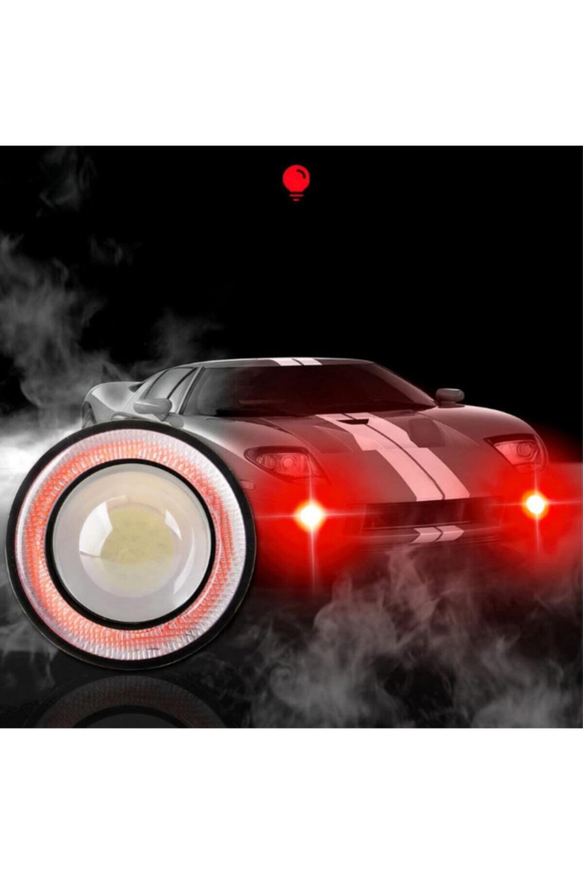 TEKNOCLUB Kırmızı Angel Led Sis Lamba Far Seti Yuvarlak 89 mm Mercekli