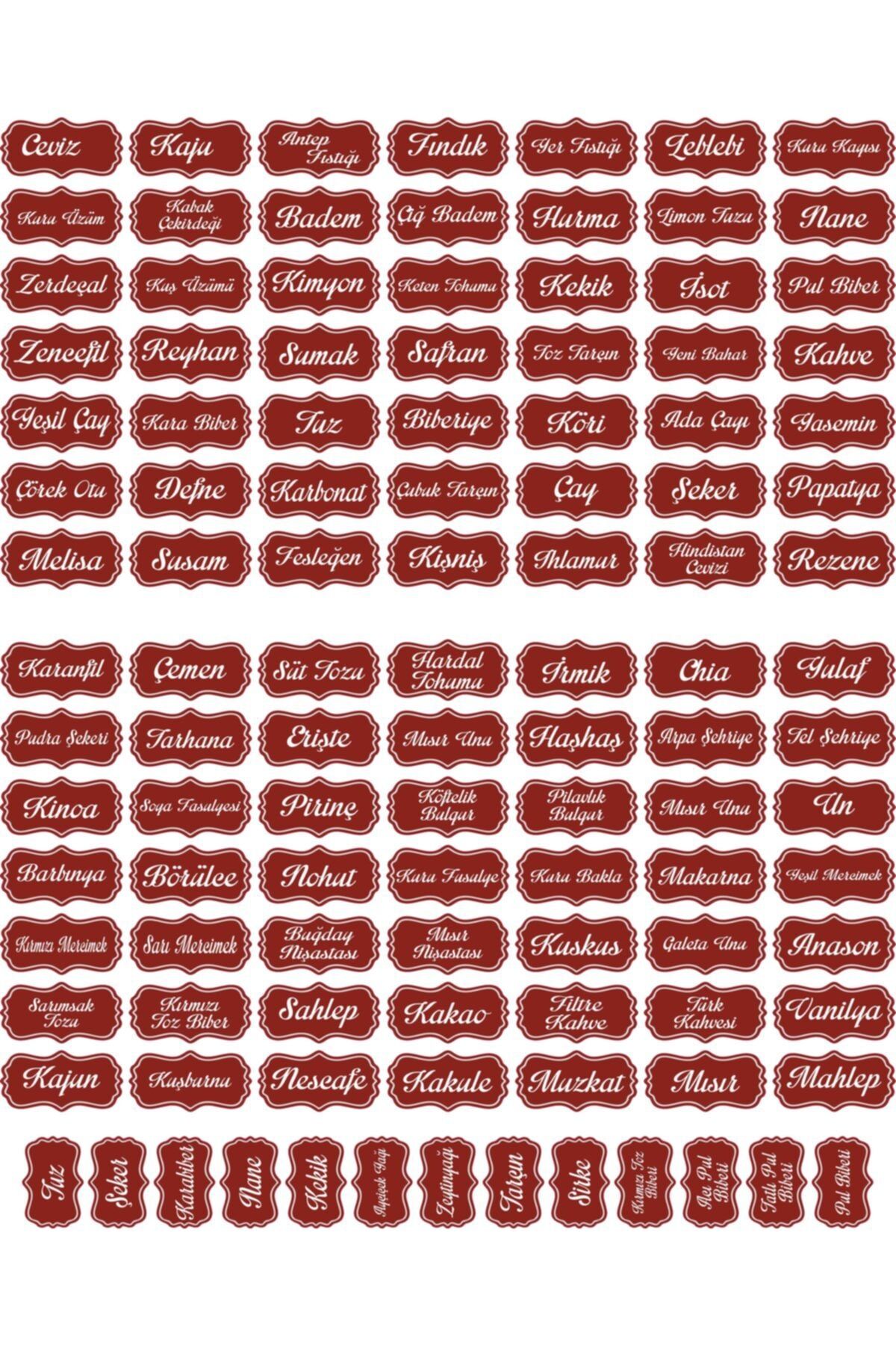 DOGRUDANDEKOR Bordo 111 Adet Kuruyemiş - Baharat - Bakliyat Kavanoz Etiketi Sticker