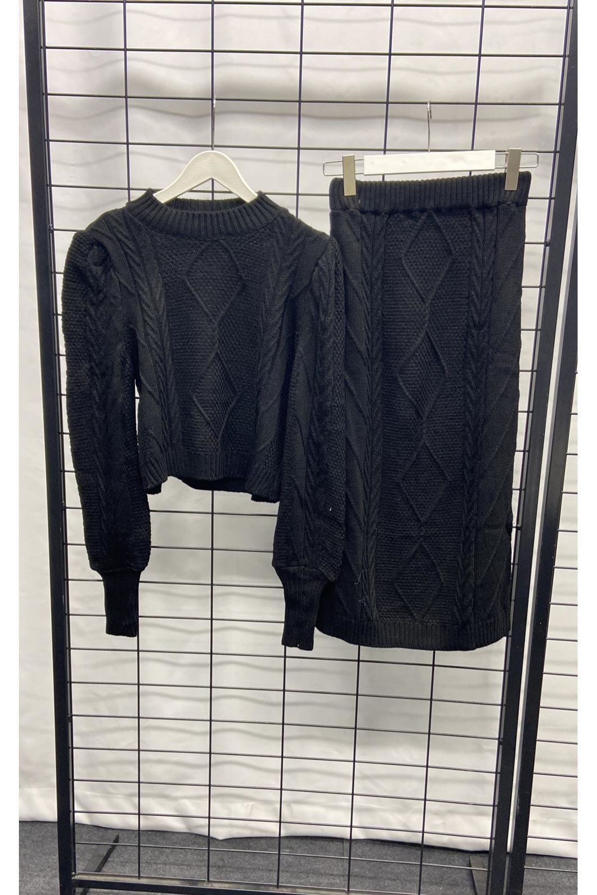 depomnet Prenses Omuz Triko Etekli Takım - Siyah