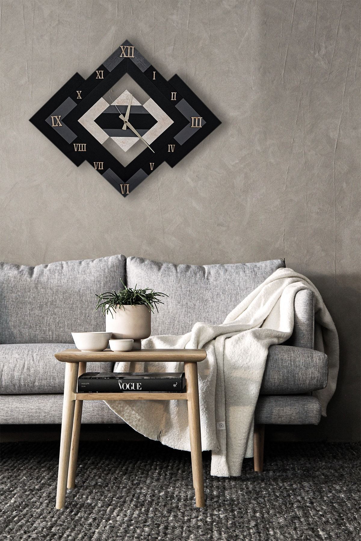 bahemart New Design 4 Roma Rakamlı Geometrik Ahşap Lazer Kesim Duvar Saati