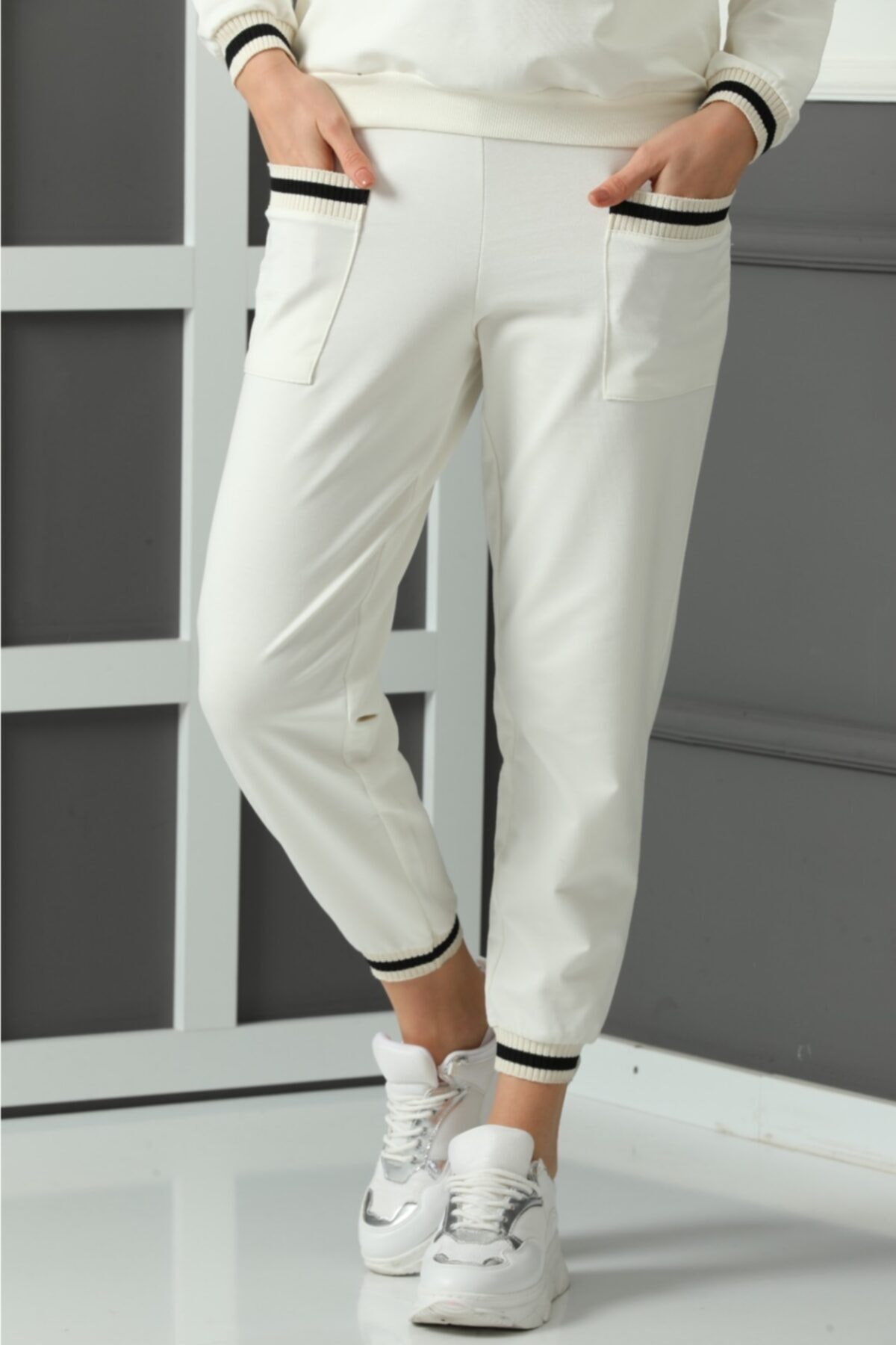 sezoon Kadın Eşofman Alt Cep Ve Paca Triko Ribanali