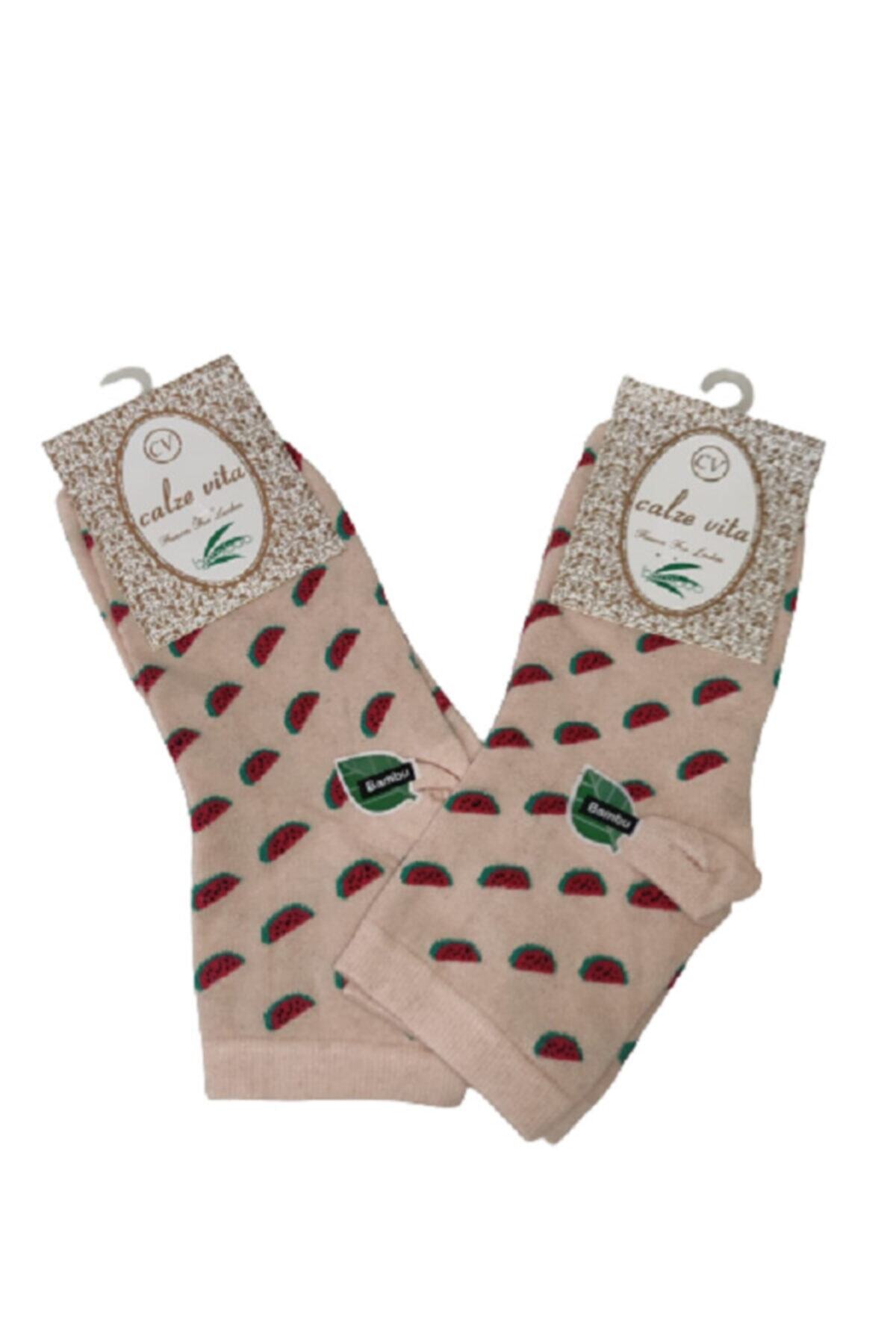 Calze Vita Bayan Patik Karpuz Desenli Ve Kokulu Bambu Çorap 2 Çift