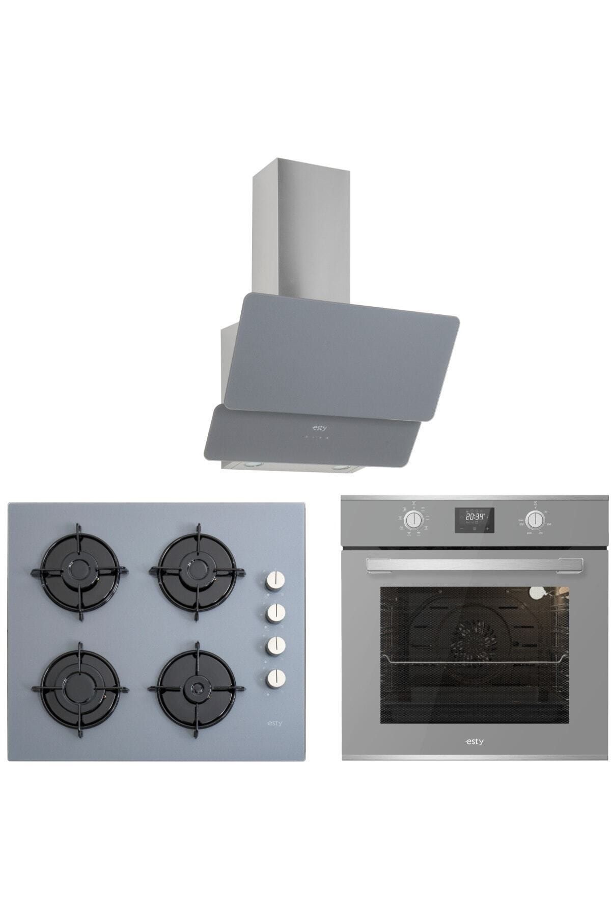 Esty Gri Cam Ankastre Set - (Aef6605s01 Fırın, Aco5335s01 Ocak , 3471s6 Davlumbaz)