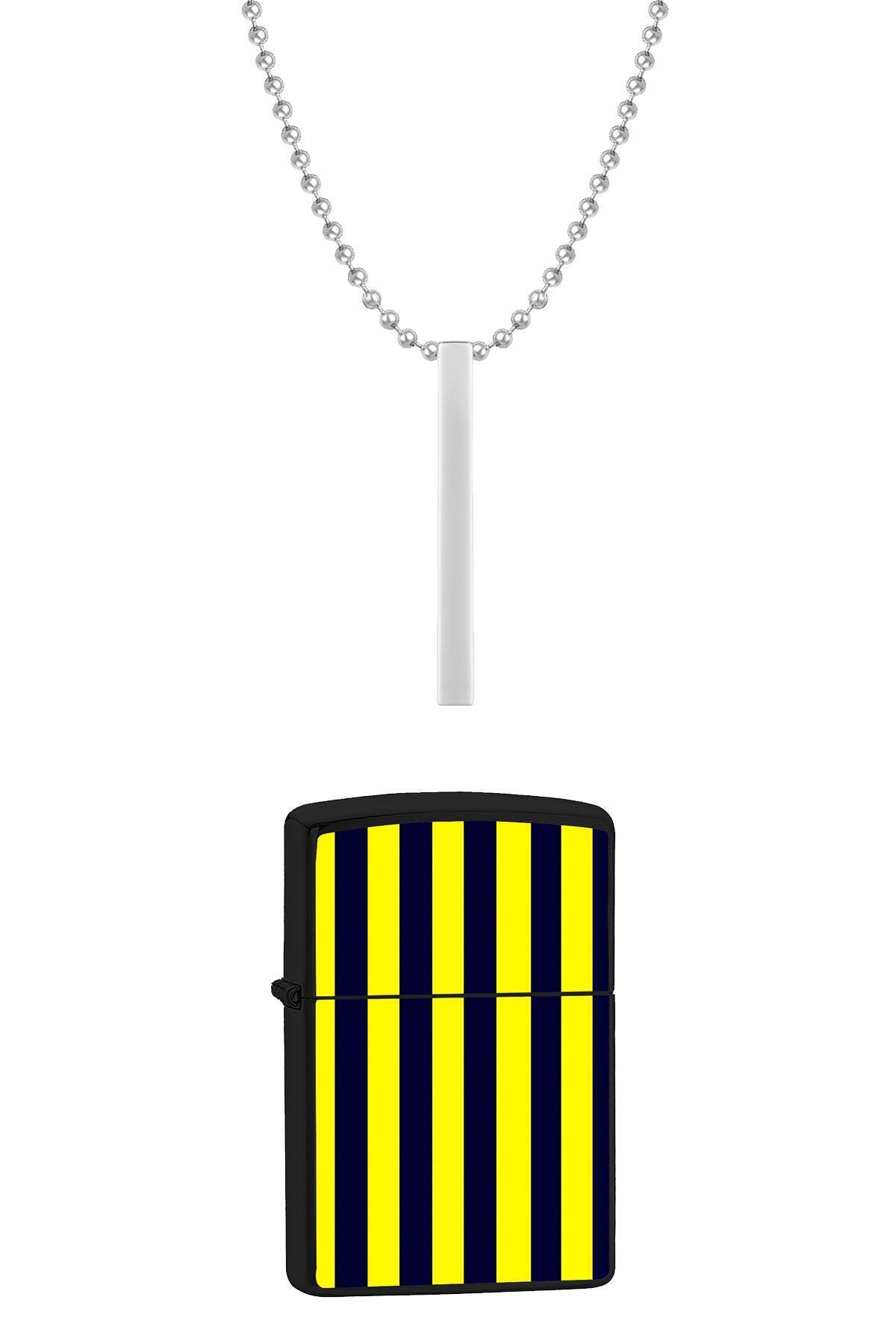 Noon Collection Noon Sarı-lacivert Figürlü Siyah Çakmak/kolye Set Nn9238-02