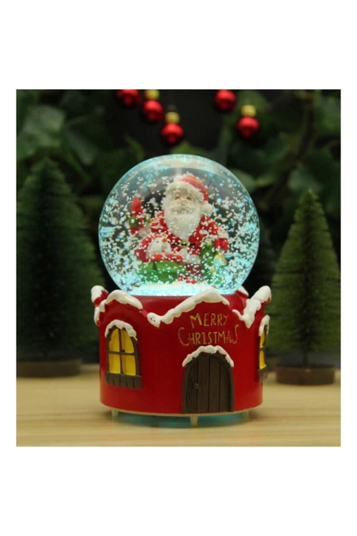 Poly Yılbaşı Kar Küresi Noel Işıklı Ve Müzikli Christmas Noel Baba Evi