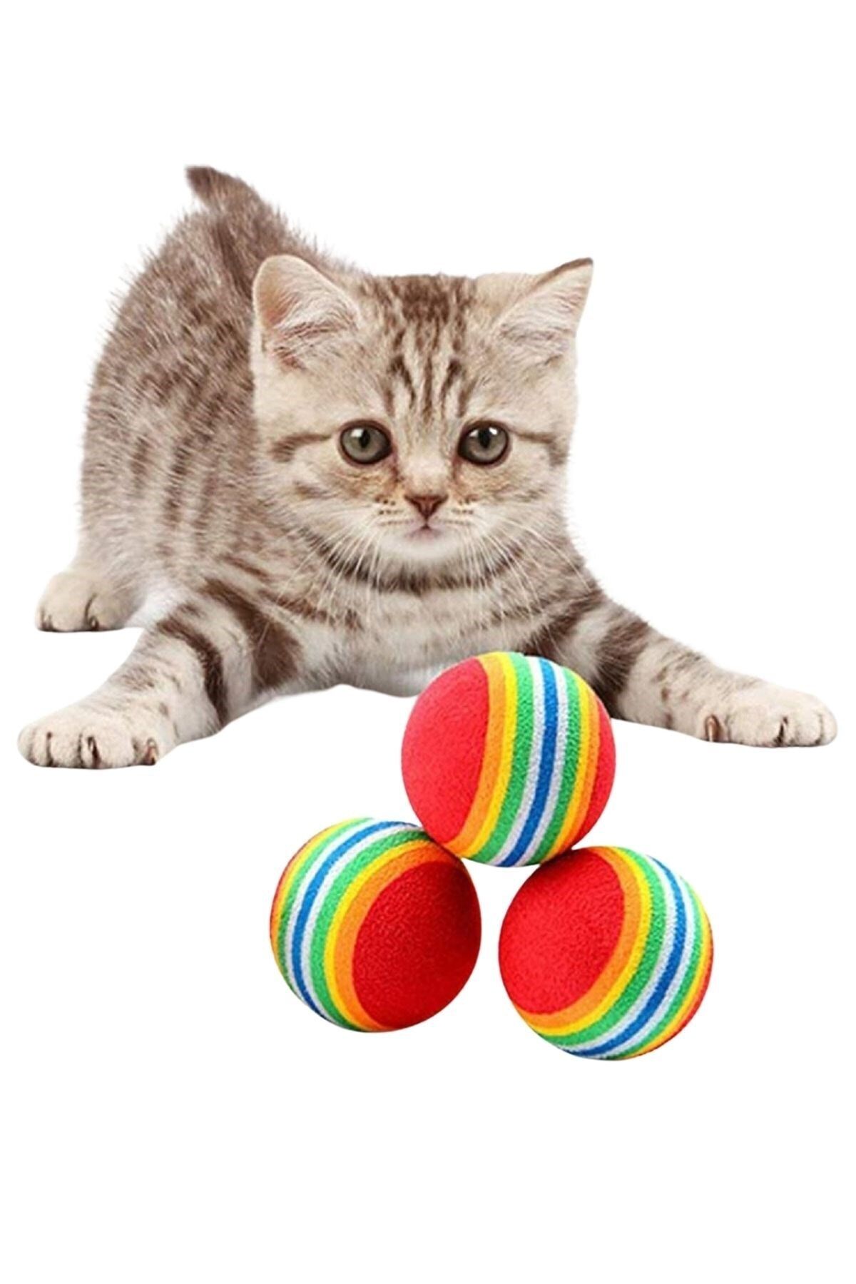 Buffer ® 3lü Gökkuşağı Sünger Kedi Köpek Çiğneme Oyun Topu 4,2 Cm