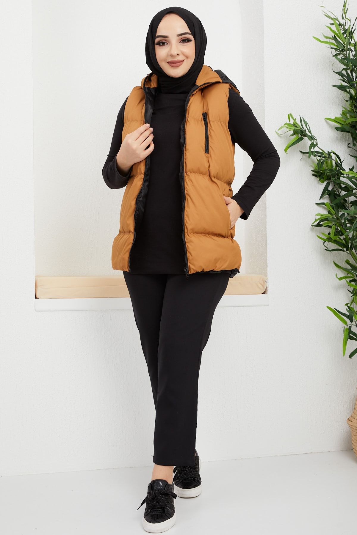 İmajButik Önü Fermuar Detaylı Şişme Yelek/taba
