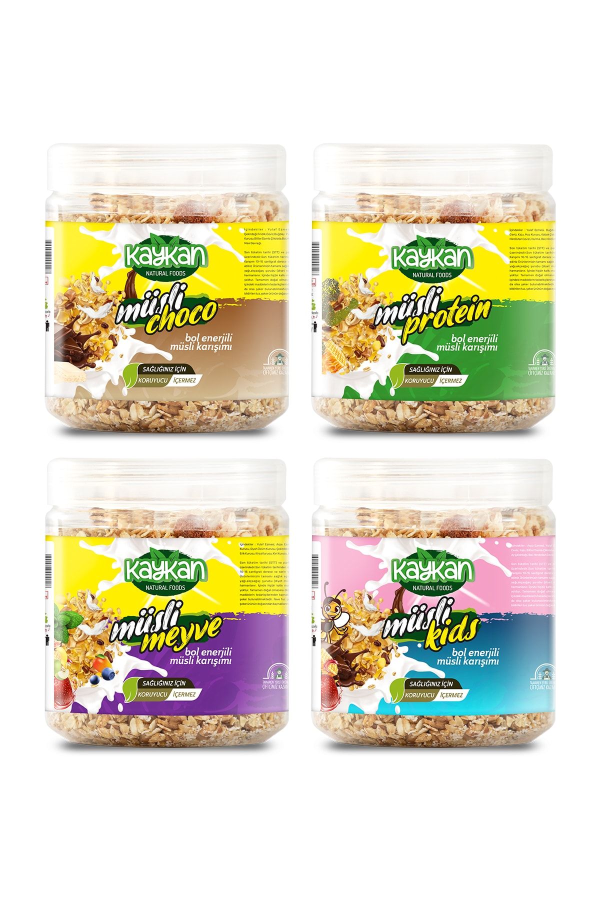 Kaykan Natural Foods Müsli Choco + Protein + Kids + Meyve Granola 350gr 4’lü Avantaj Paket
