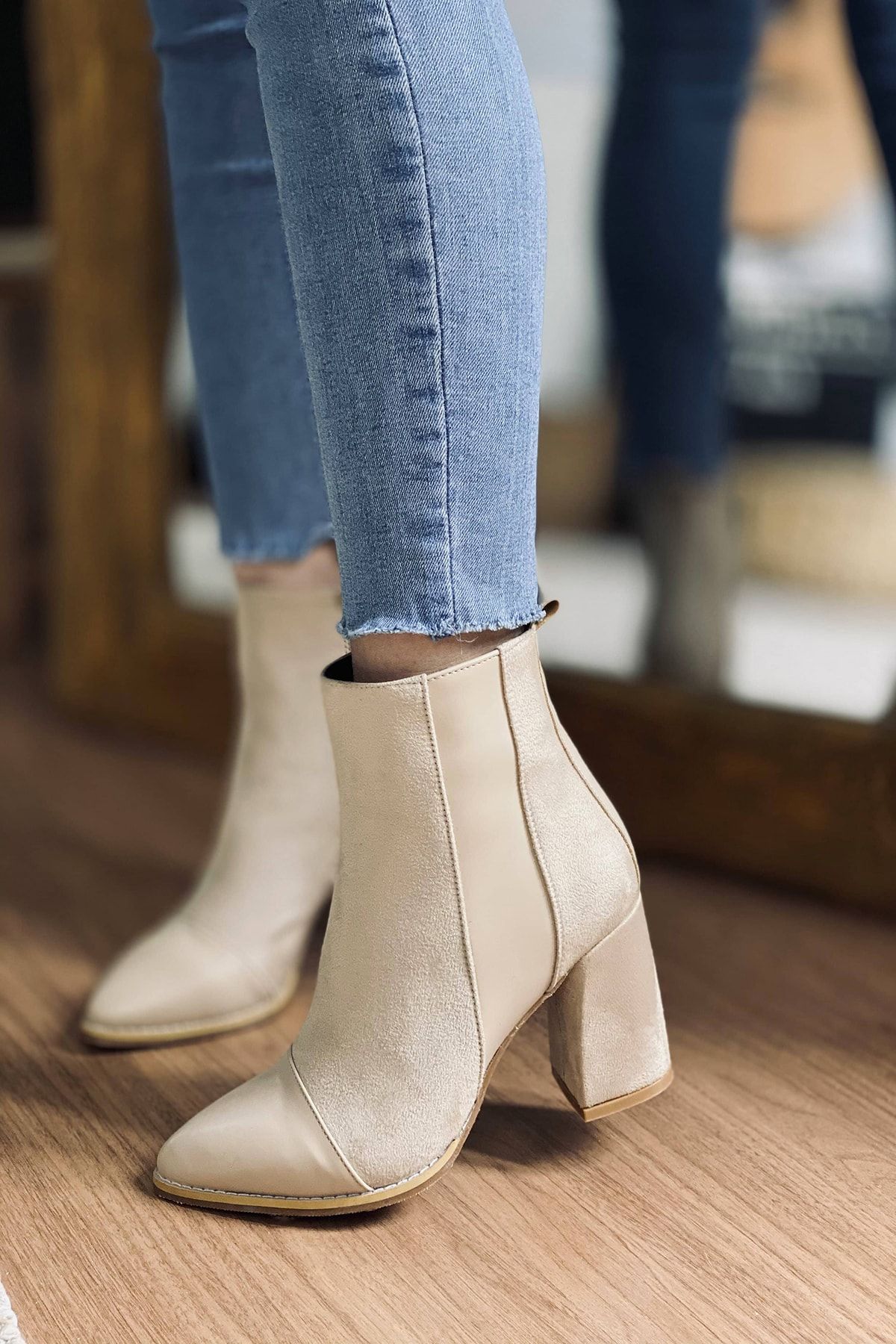 Mida Shoes Kadın Vizon Süet Yarım Çizme