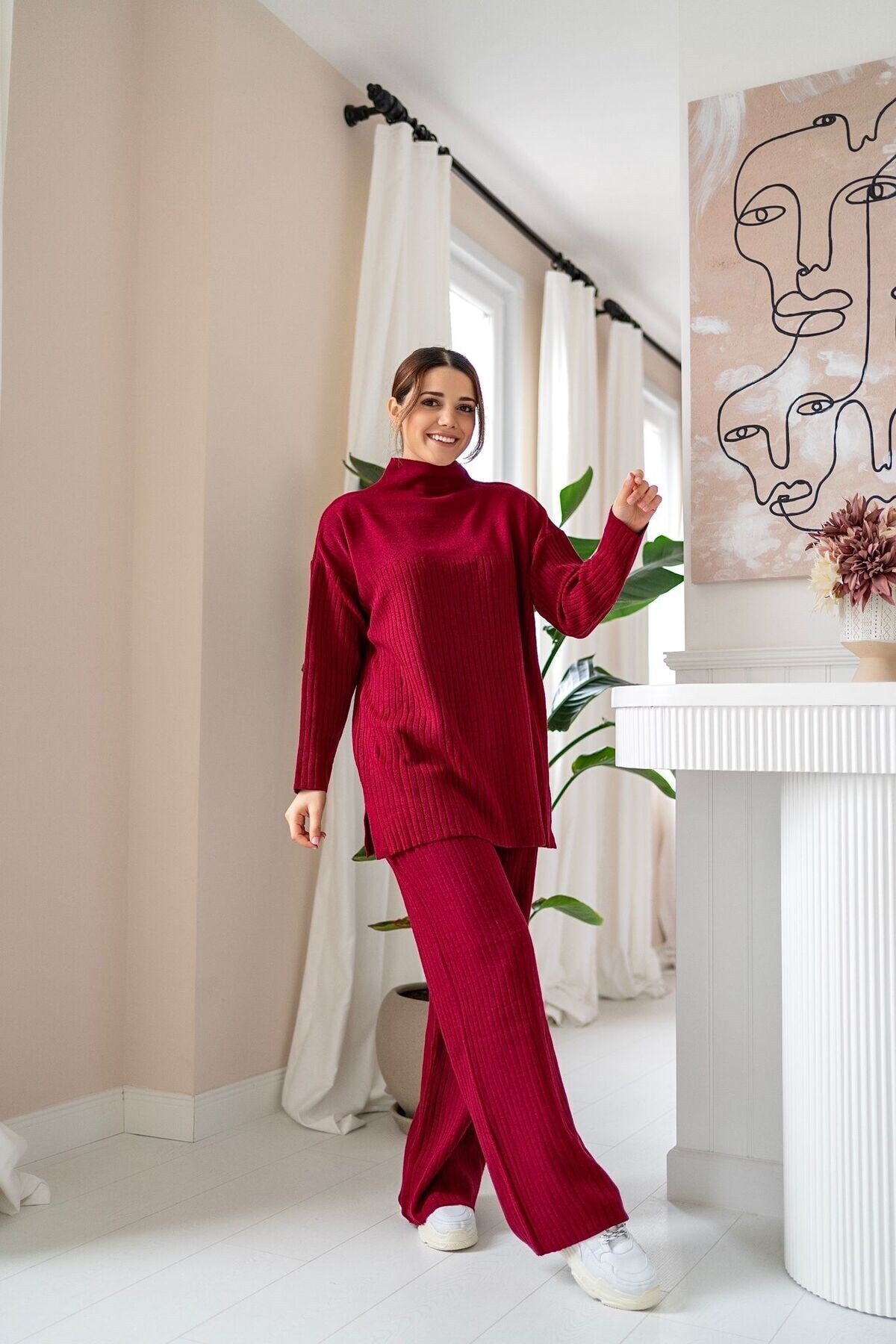 elbee fashion women Triko Kadın Takım - Bordo
