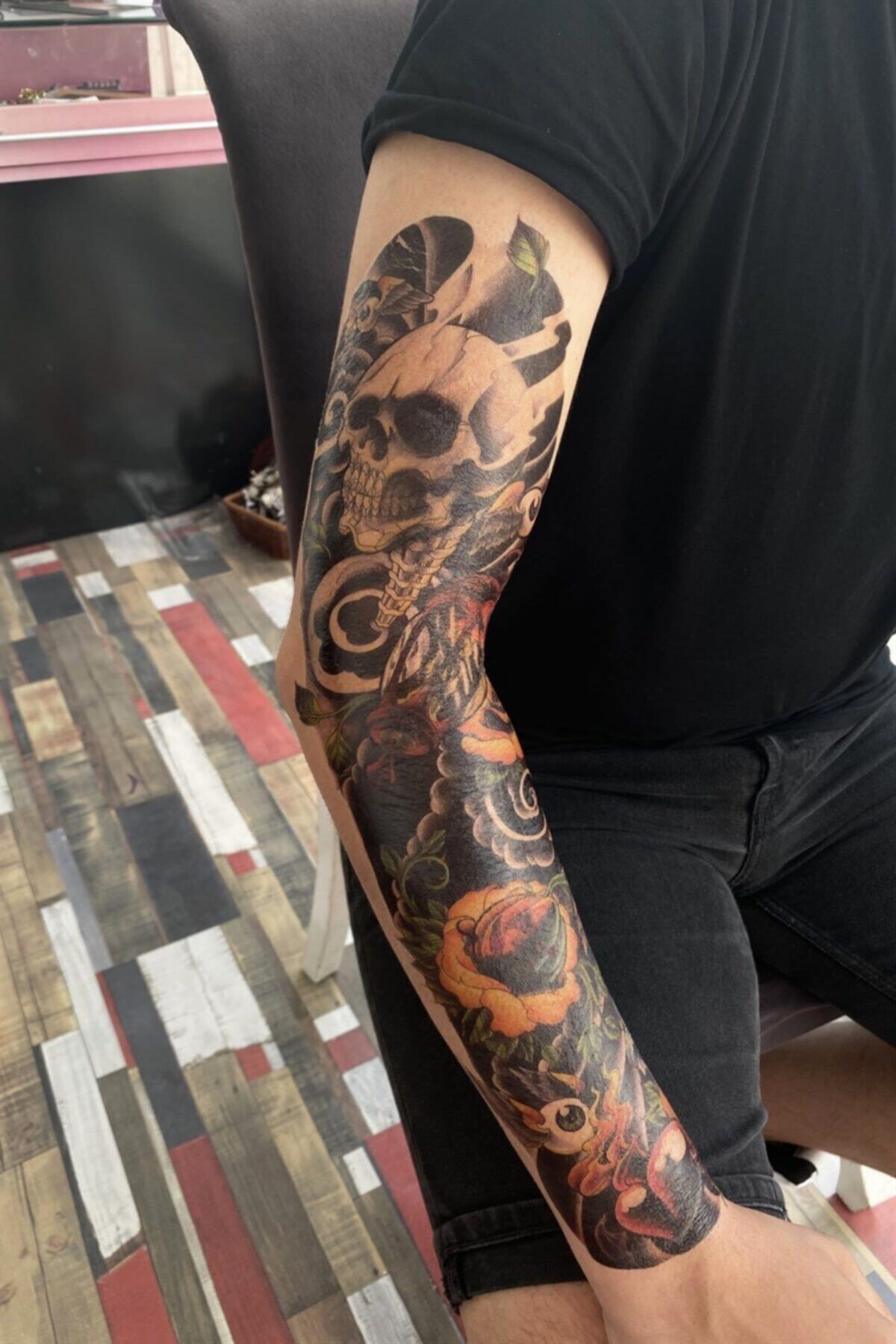 TAKIŞTIR Gerçekçi Kurukafa Kol Dövme Tattoo