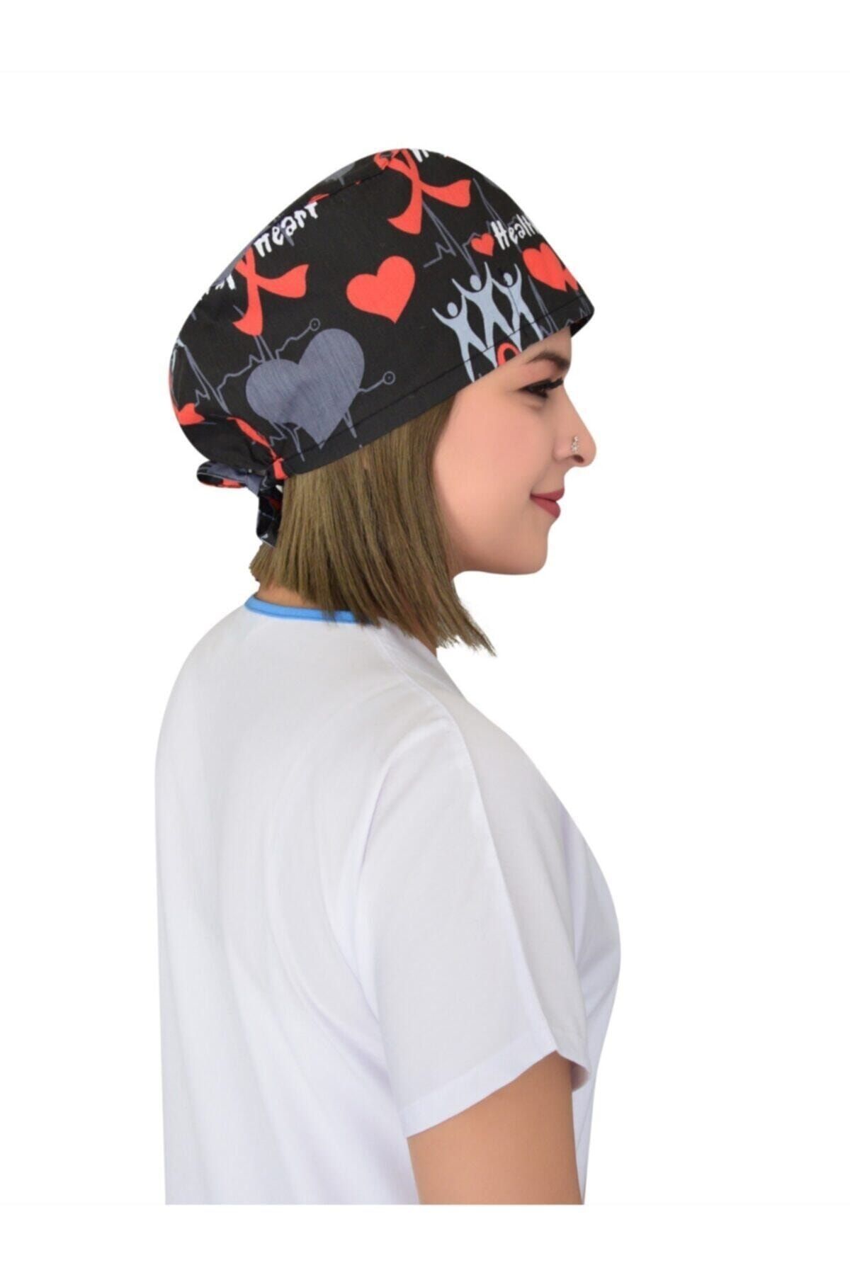 Nur Ortopedi Forma Healthy Heart Ritimli Siyah Cerrahi Doktor Hemşire Ameliyat Bonesi