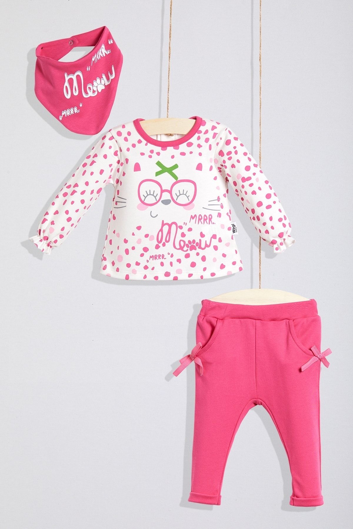 Wogi Wg 5682 Kız Bebek 3 Lü Sweat Takım Tişört Pantolon Şapka Takım Wg-5682-f