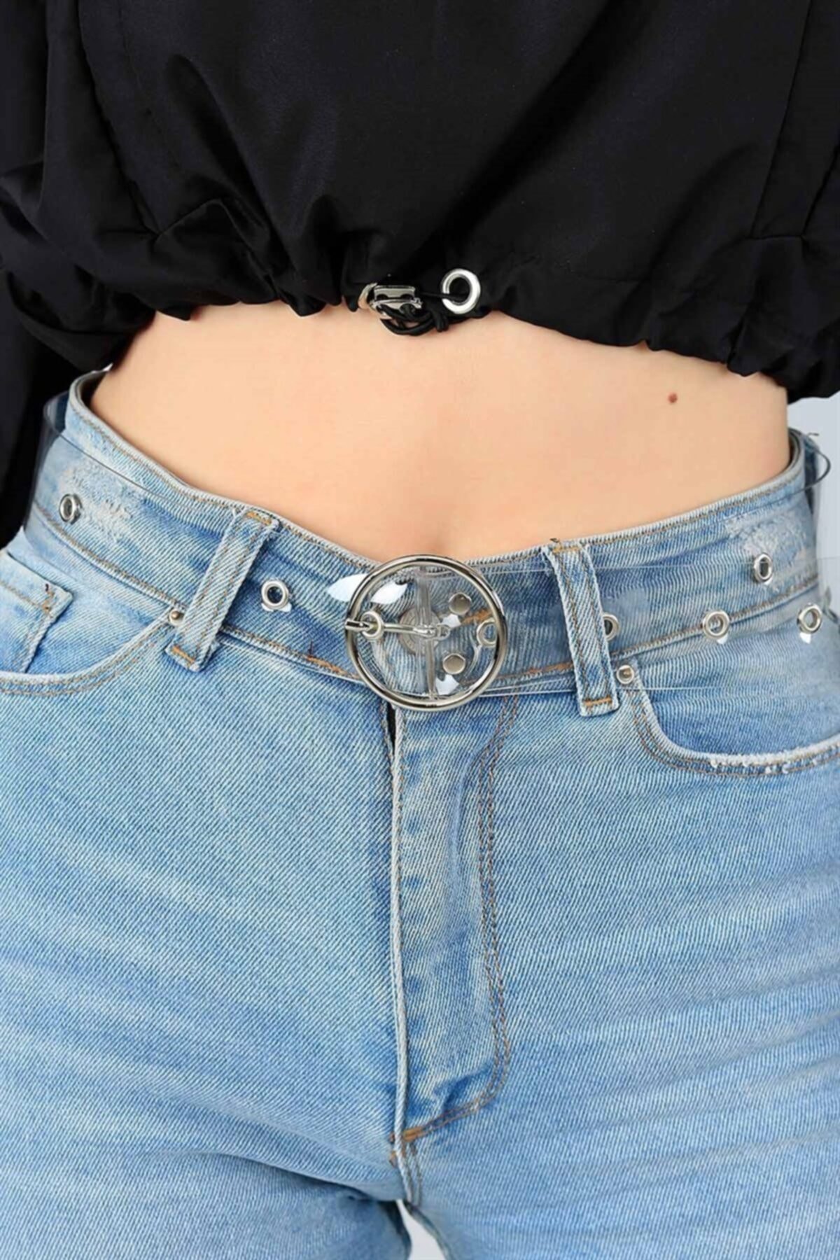 Afilva Kadın Gri Tokalı Şeffaf Kemer