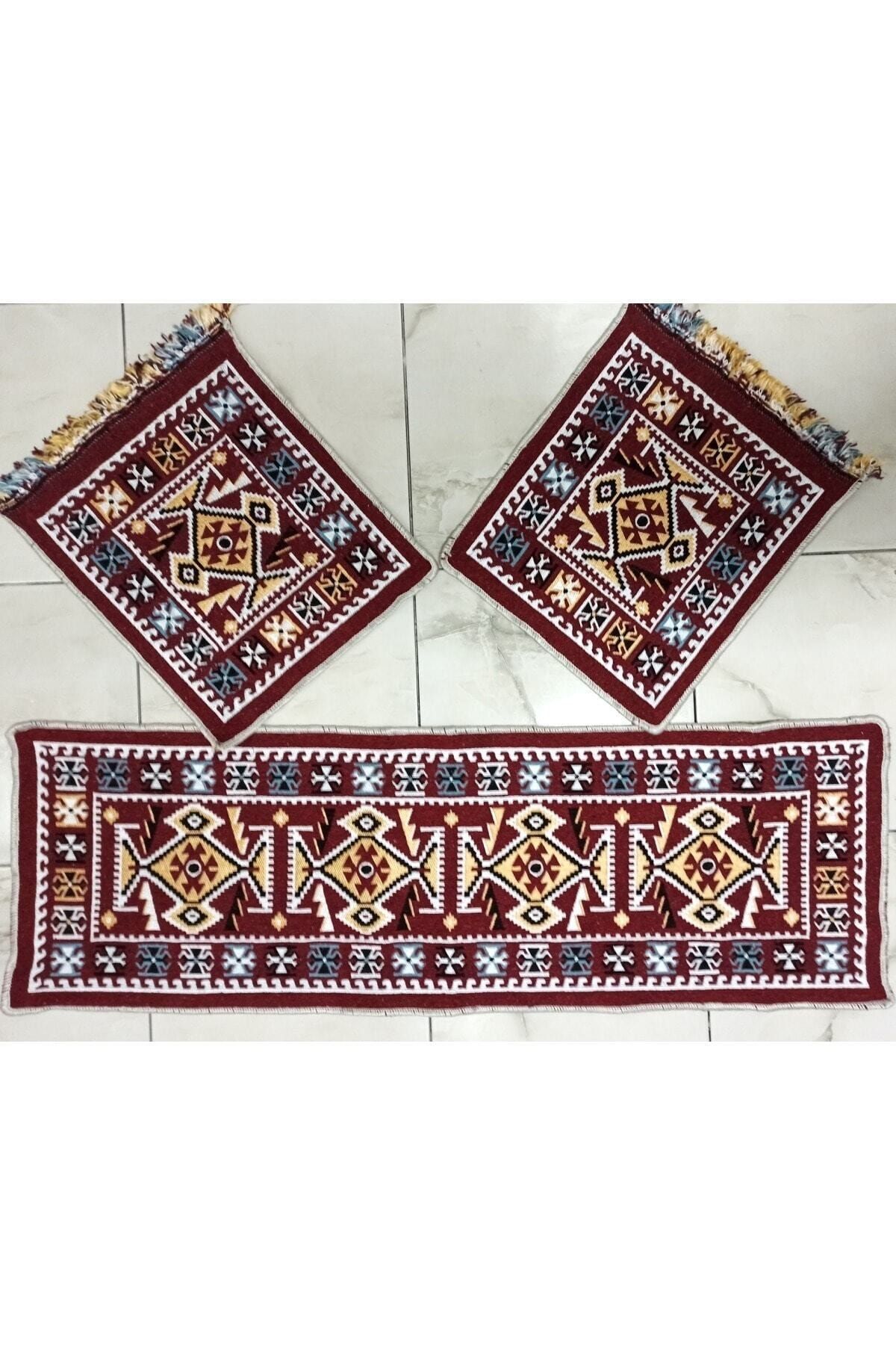 ELMASS Oto Koltuk Kilim Seti - Ön Ve Arka Koltuk Üstü 3 Parça Takım - Bordo Renk -
