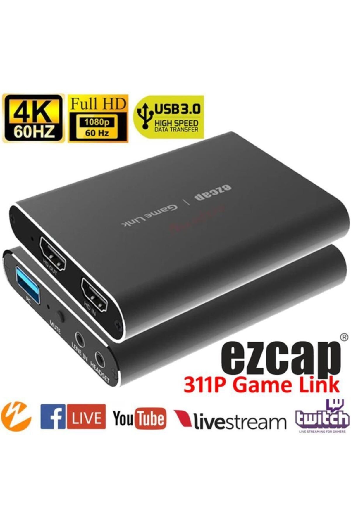 Ezcap 311p Game Link Usb 3.0 1080p 60hz Mikrofon Girişli Hdmı Video Capture Kartı