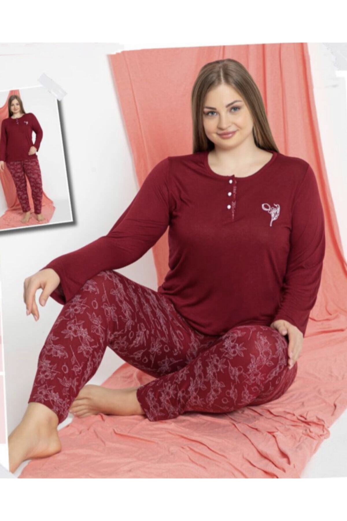 Softly Adamoda Büyük Beden Ince Uzun Kollu Kadın Pijama Takımı