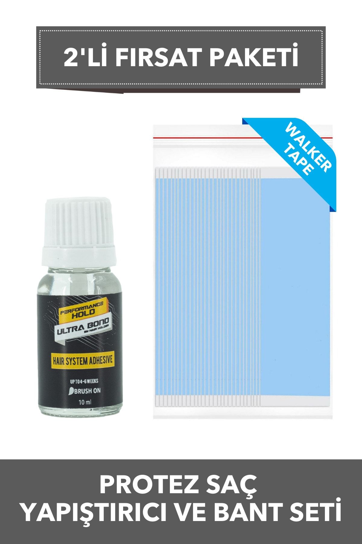 Performance Hold Ultra Bond 10ml & Walker Tape Mavi Protez Saç Bandı 36 Adet Düz