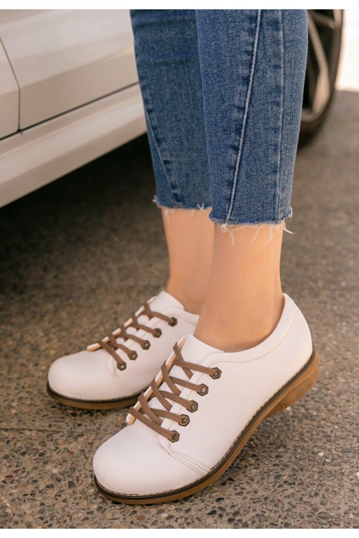 Erbilden Beliniya Beyaz Cilt Oxford Ayakkabı