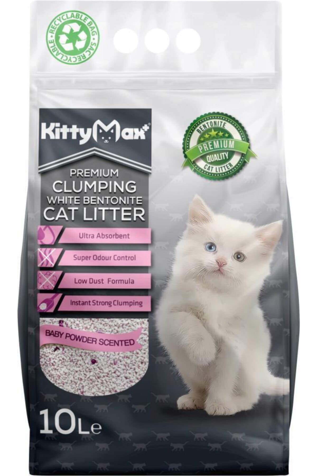 Kittymax Kitty Max Bebek Pudrası Kokulu Bentonit Kedi Kumu 10lt Kalın Taneli