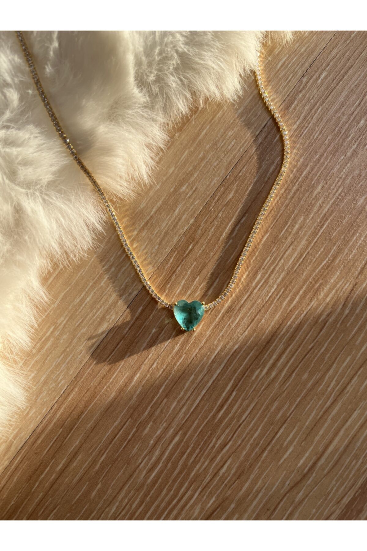 leargia Mavi Taşlı Kalpli Su Yolu Choker | 925 Gümüş