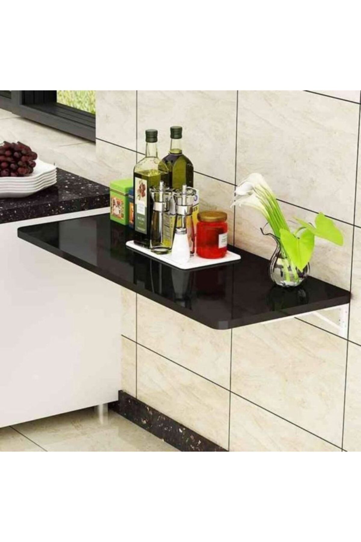 Kydonia Home 42x75 Cm Mdf Parlak Siyah Duvara Monte Kırma Katlanır Masa