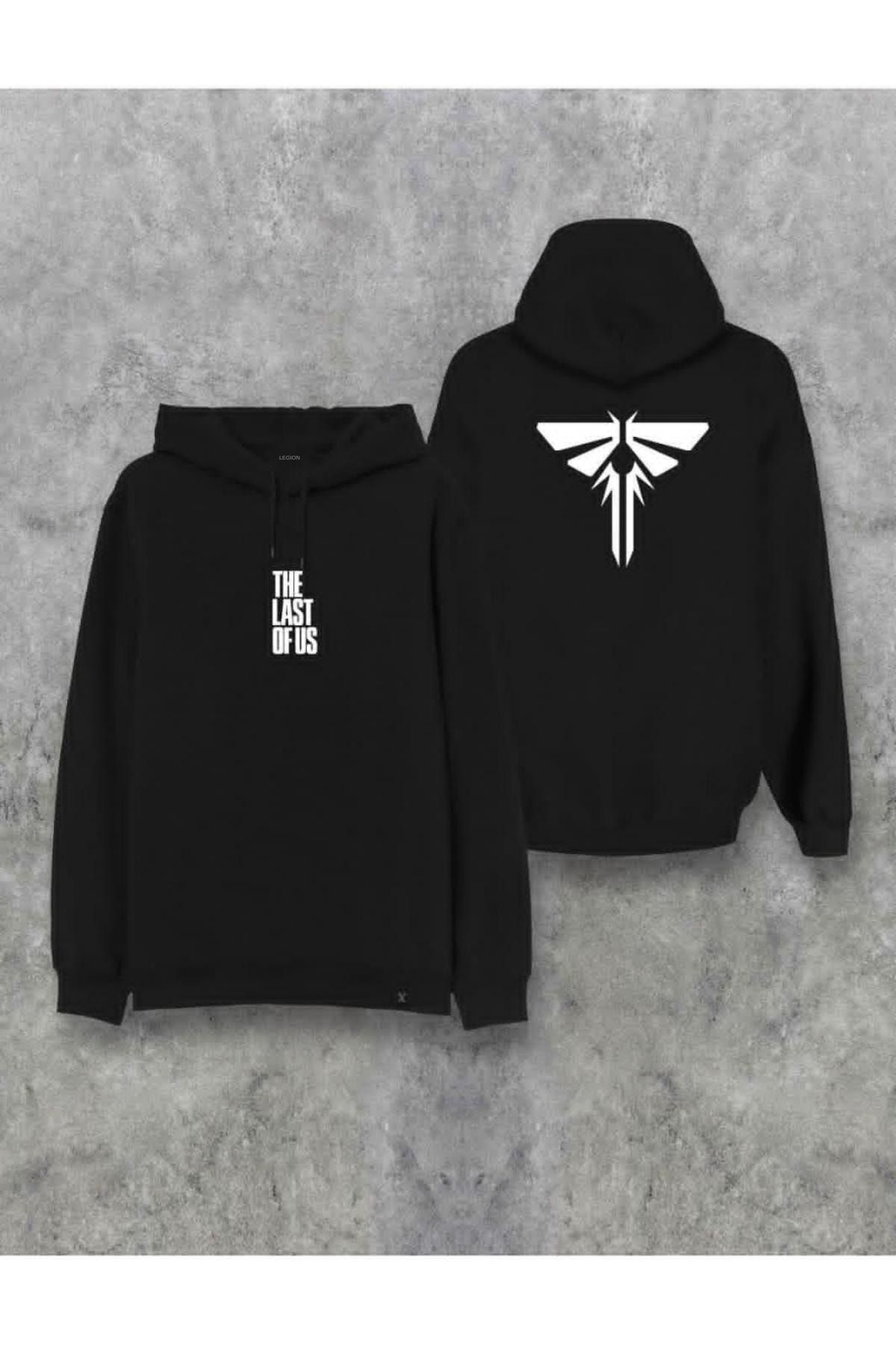 LEGION Siyah Oversize The Last Of Us Ön Arka Baskı Kombin 2 Iplik Kapşonlu Tasarım Hoodie