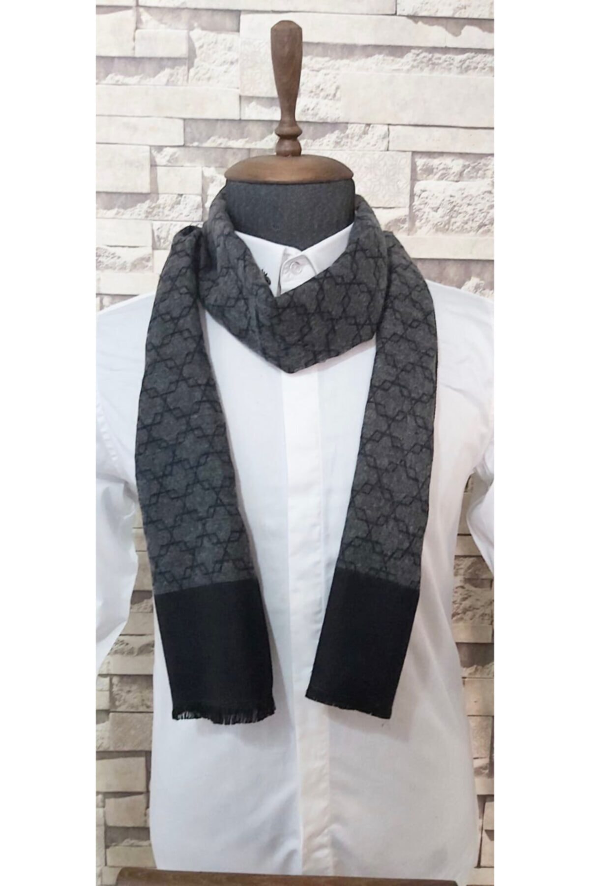 Yage Erkek Altıgen Çizgili Desenli Atkı