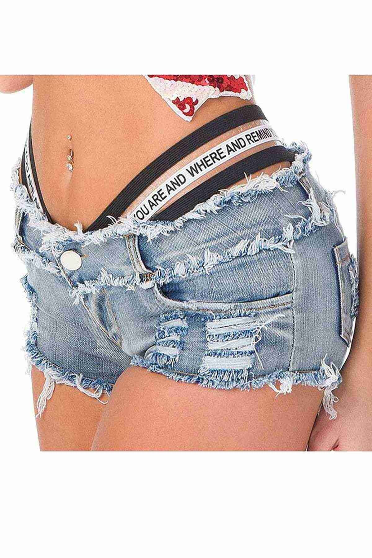 MODACO Bel Lastik Detaylı Denim Kot Şort