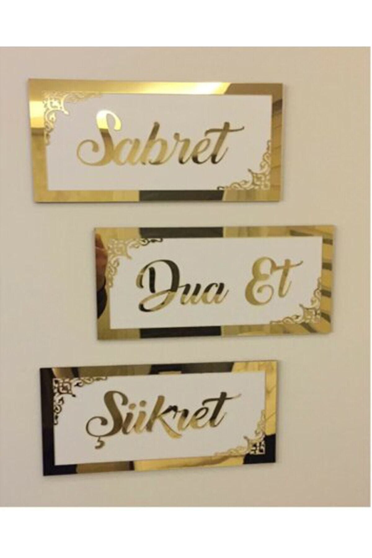 GİZEM SHOP Gold Desenli 3d Sabret Şükret Dua Et 3'lü Set 15x30